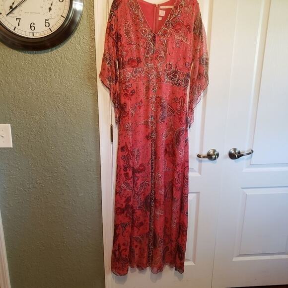 Nordstrom Issue new 100% silk lined, beaded, empire waistline boho evening dress - Picture 1 of 12